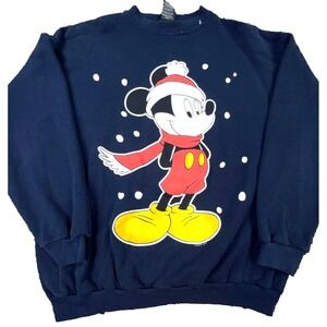 Vintage Disney Sweatshirt Men XL Blue Crewneck Sweater USA 90s Mickey Winter  *
